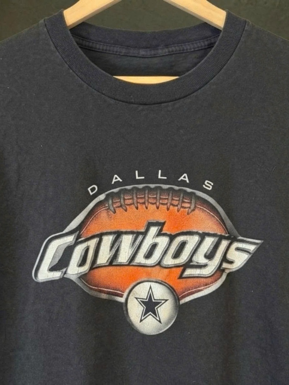 Dallas Cowboys Graphic Tee - Black with Orange Football Logo